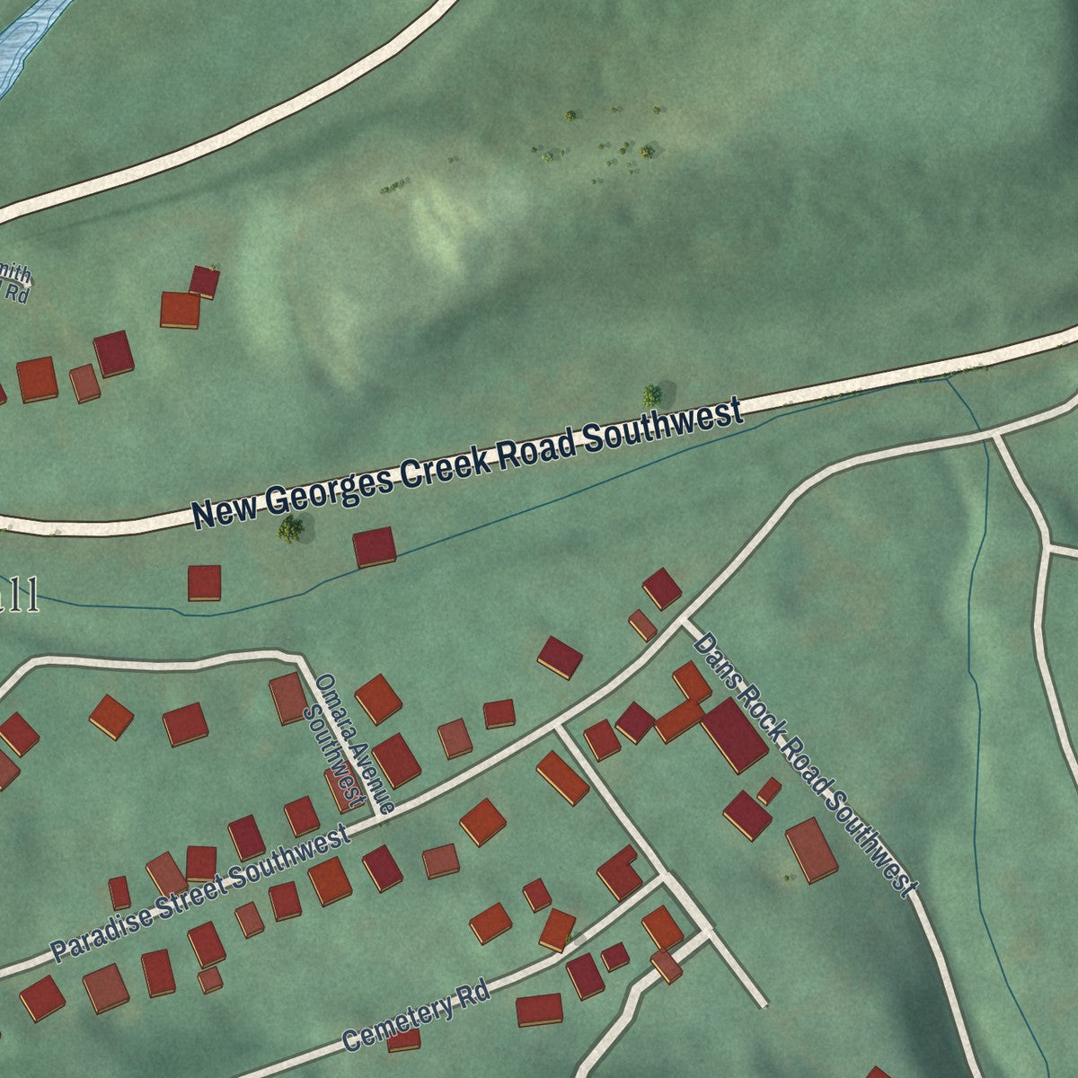 Second close-up of the map of Midland, Maryland print showing more streets and buildings