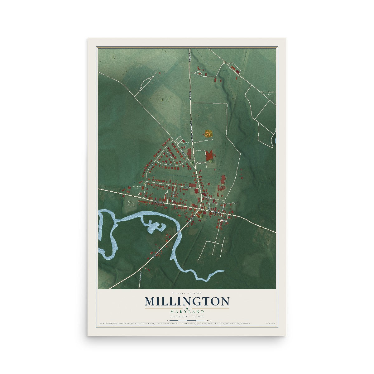 Map of Millington, Maryland, 12 x 18 inch unframed archival matte print