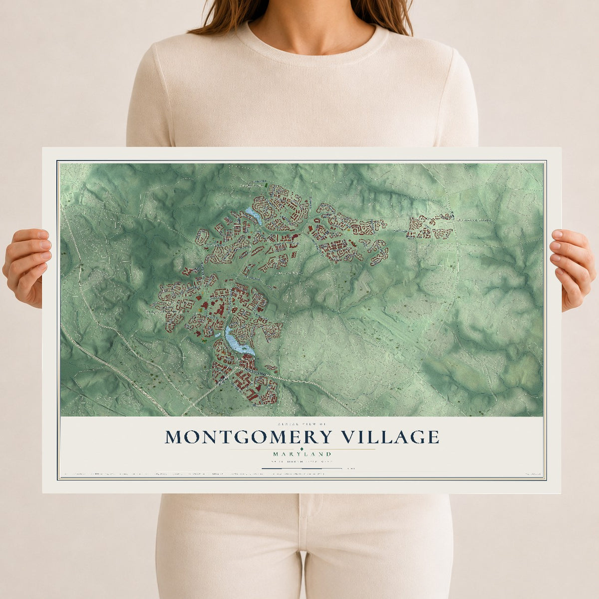 Map of Montgomery Village, Maryland, 12 x 18 inch unframed archival matte print