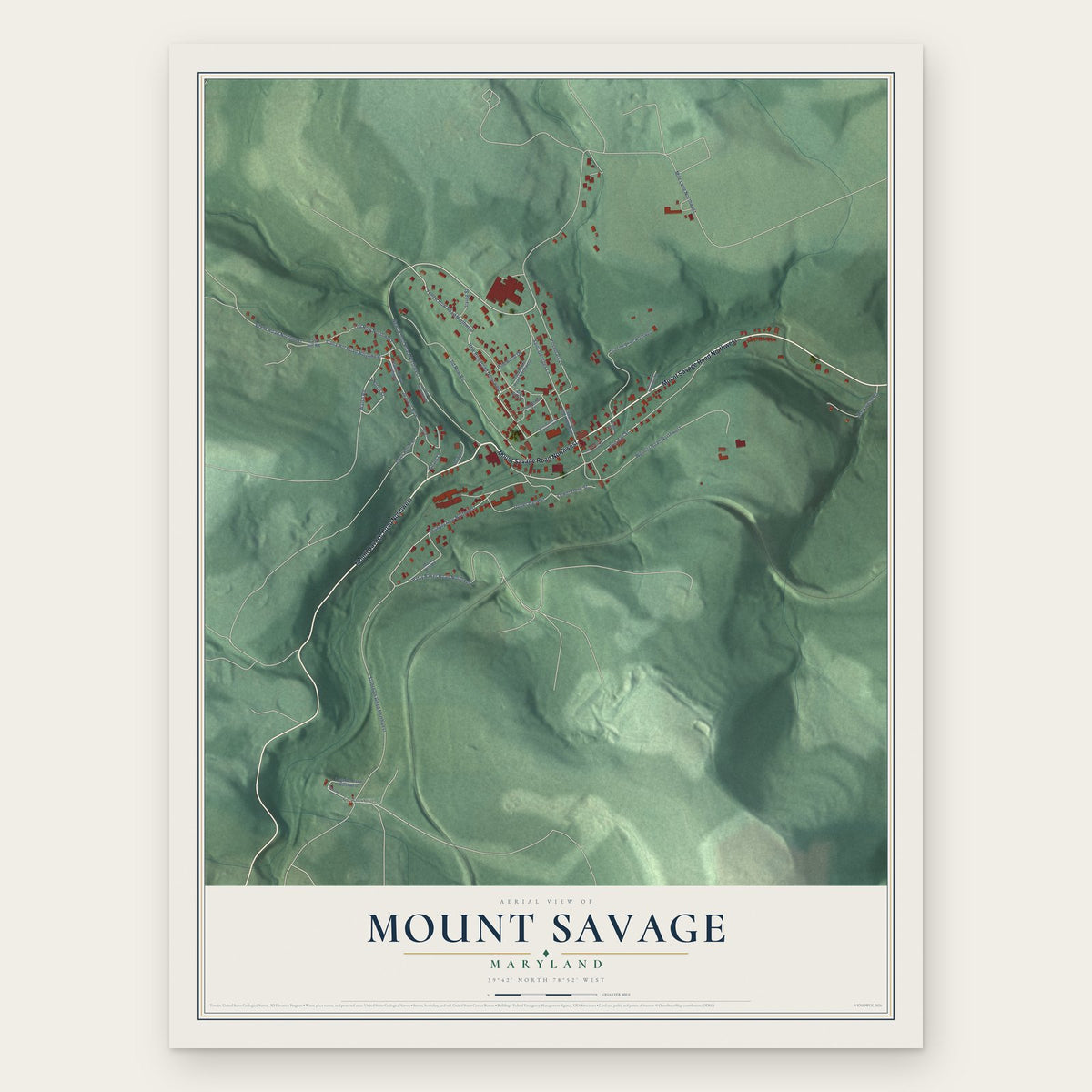 Mount Savage, Maryland map print, the full design