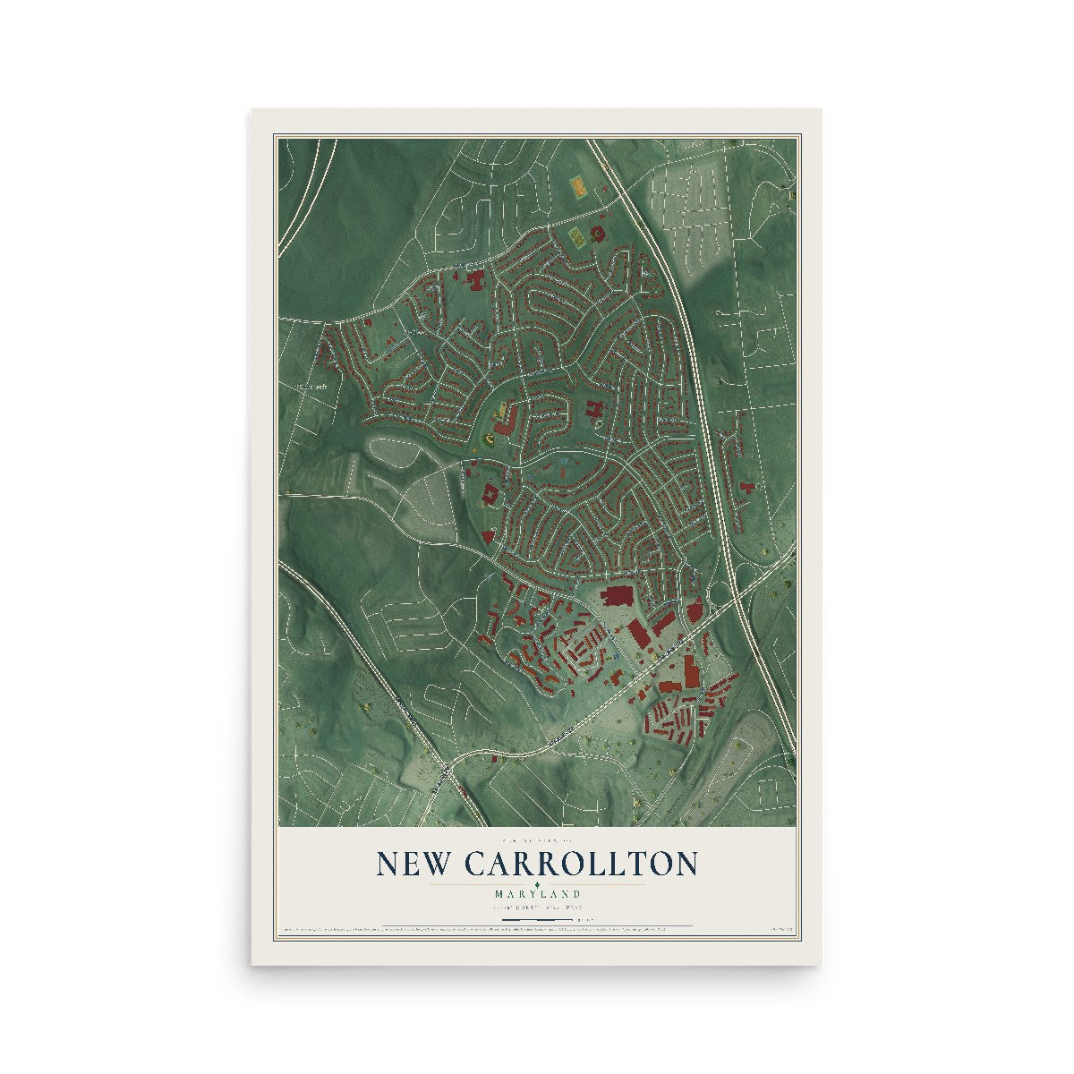 Map of New Carrollton, Maryland, 12 x 18 inch unframed archival matte print