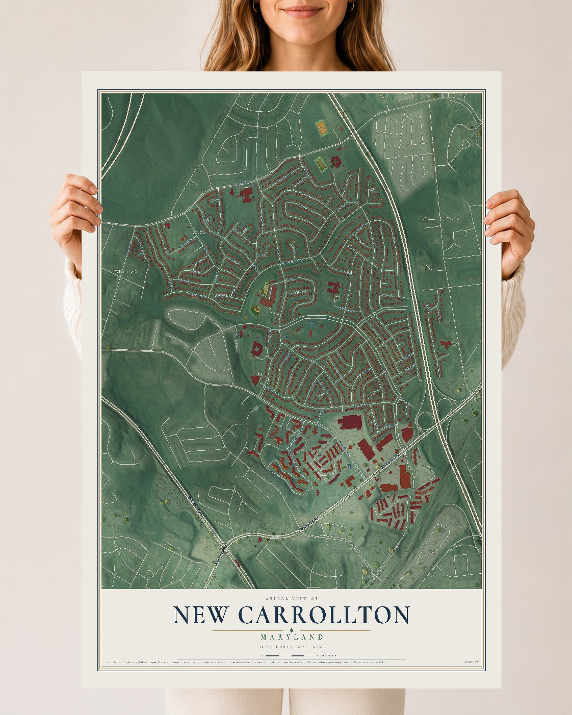 Map of New Carrollton, Maryland, 24 x 36 inch unframed archival matte print
