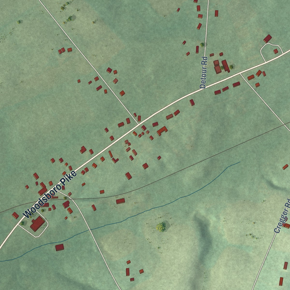 Close-up of the map of New Midway, Maryland print showing street and building detail