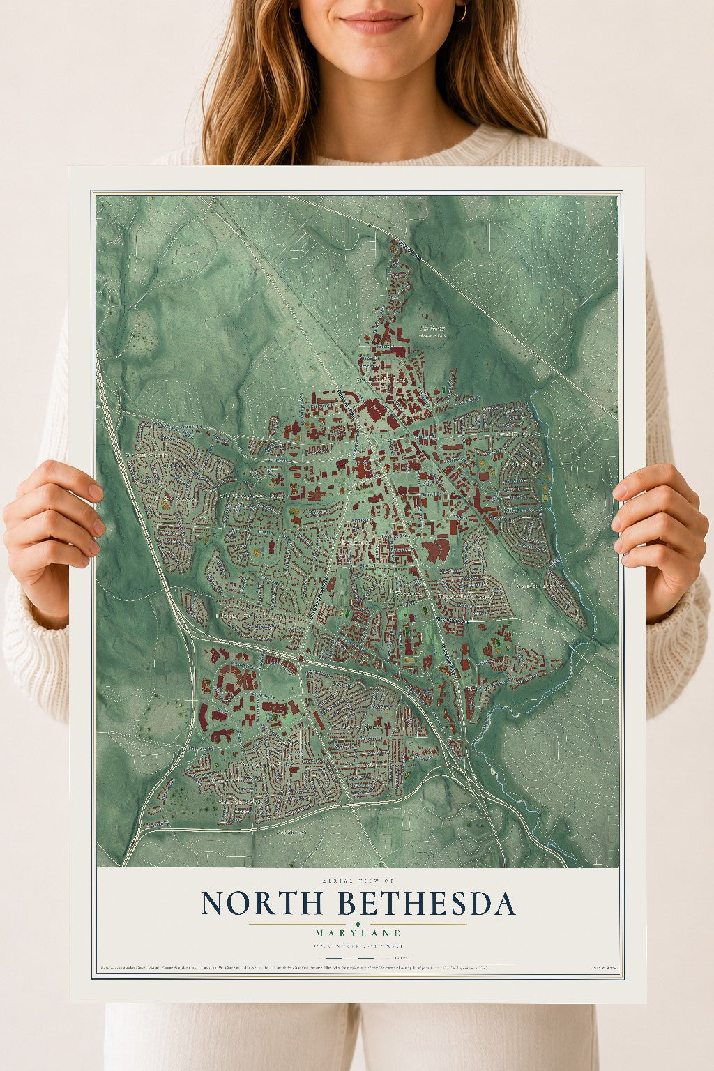 Map of North Bethesda, Maryland, 18 x 24 inch unframed archival matte print