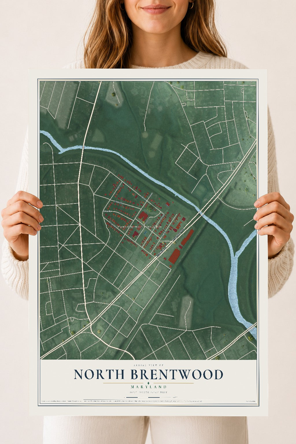 Map of North Brentwood, Maryland, 18 x 24 inch unframed archival matte print