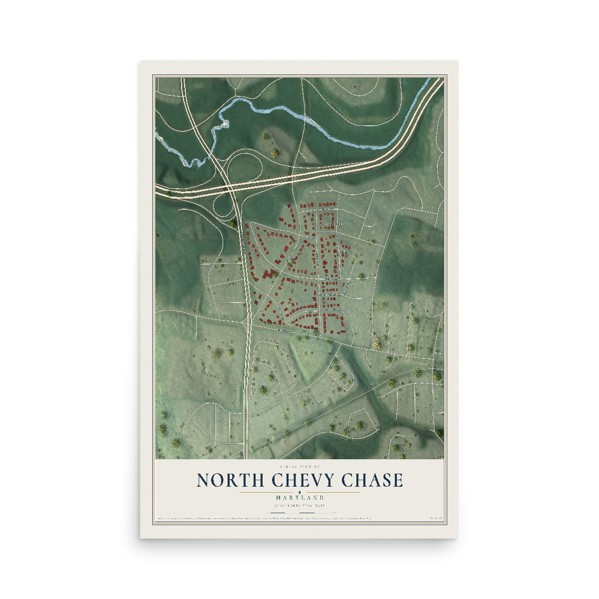 Map of North Chevy Chase, Maryland, 12 x 18 inch unframed archival matte print