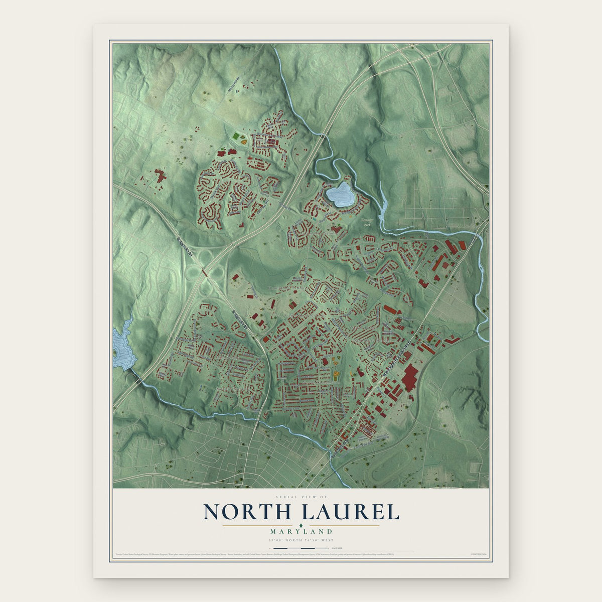 North Laurel, Maryland map print, the full design
