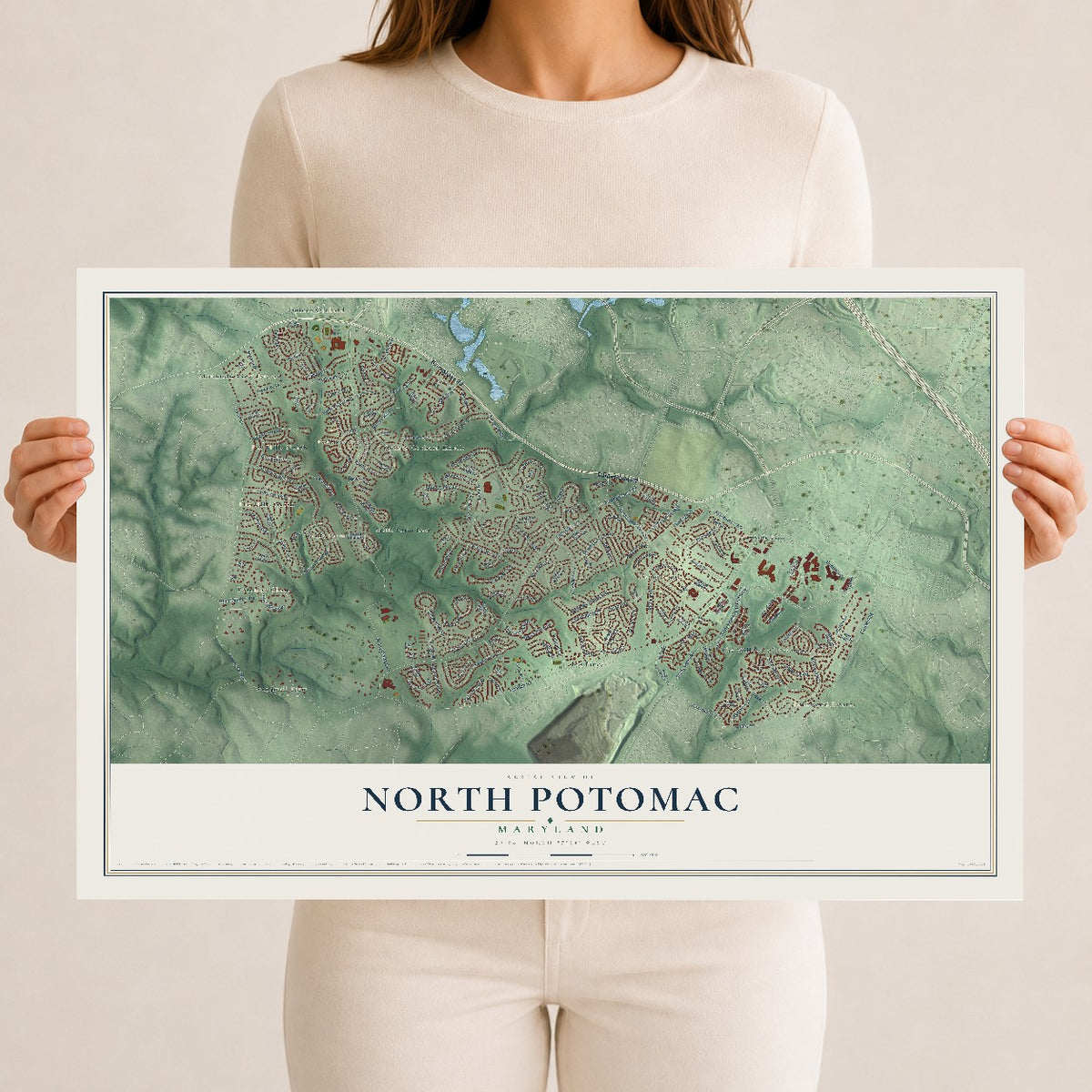 Map of North Potomac, Maryland, 12 x 18 inch unframed archival matte print