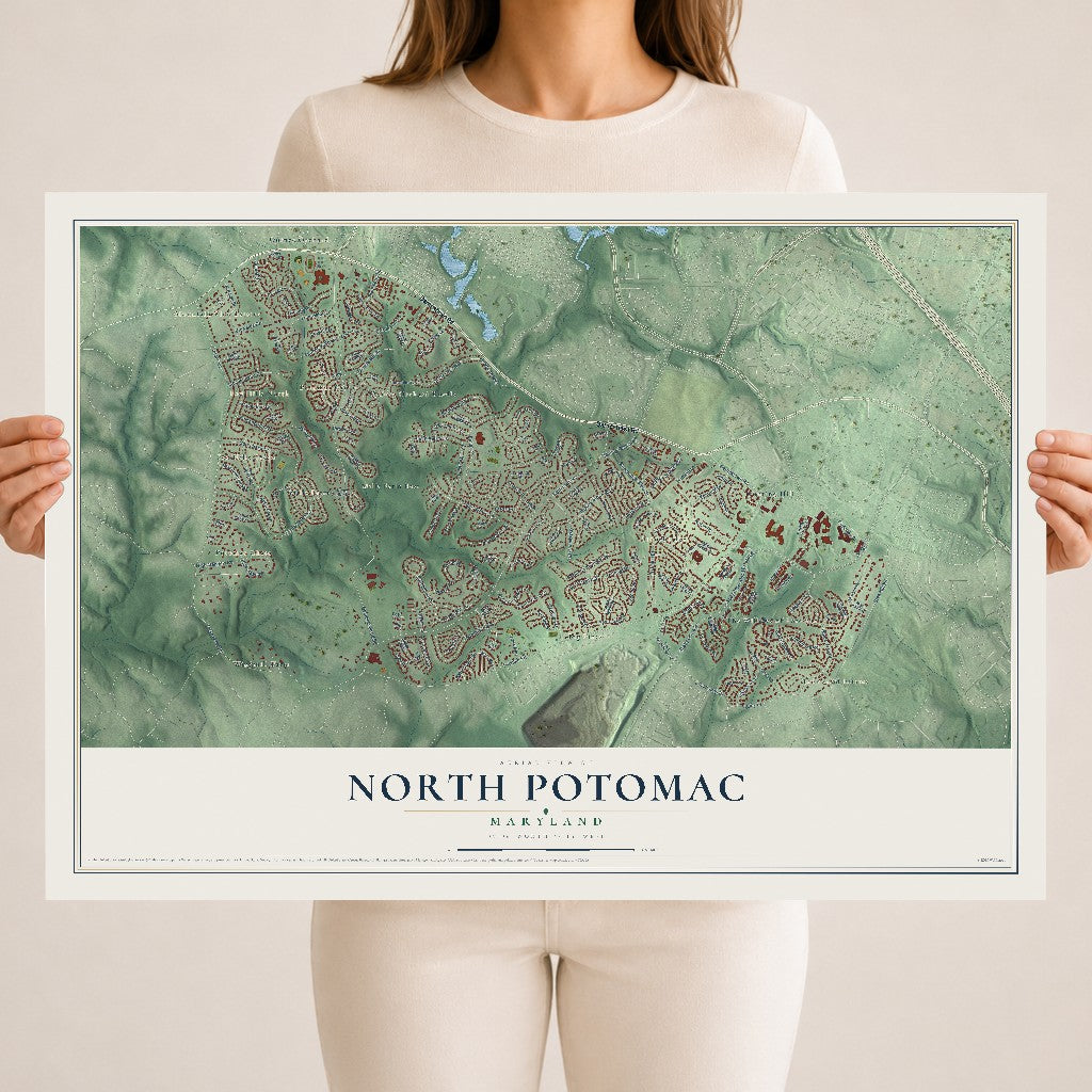 Map of North Potomac, Maryland, 18 x 24 inch unframed archival matte print