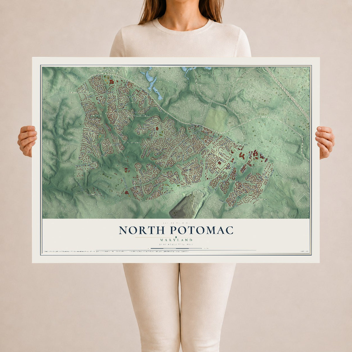 Map of North Potomac, Maryland, 24 x 36 inch unframed archival matte print