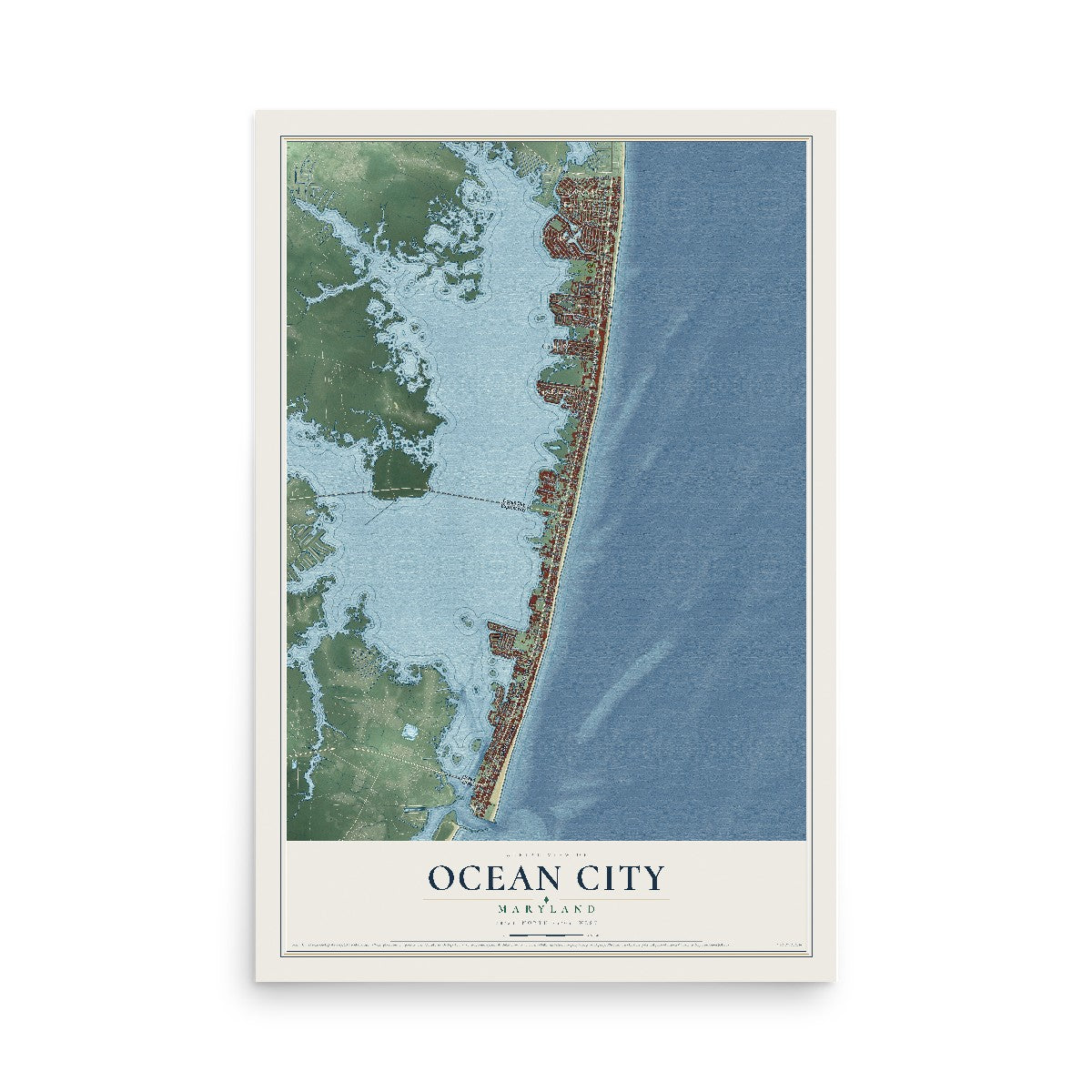 Map of Ocean City, Maryland, 12 x 18 inch unframed archival matte print
