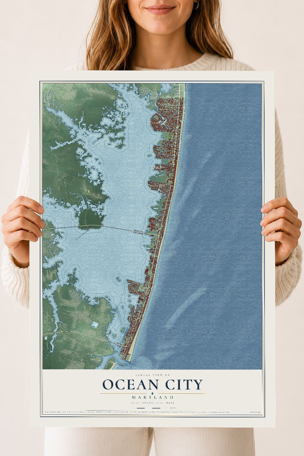 Map of Ocean City, Maryland, 18 x 24 inch unframed archival matte print