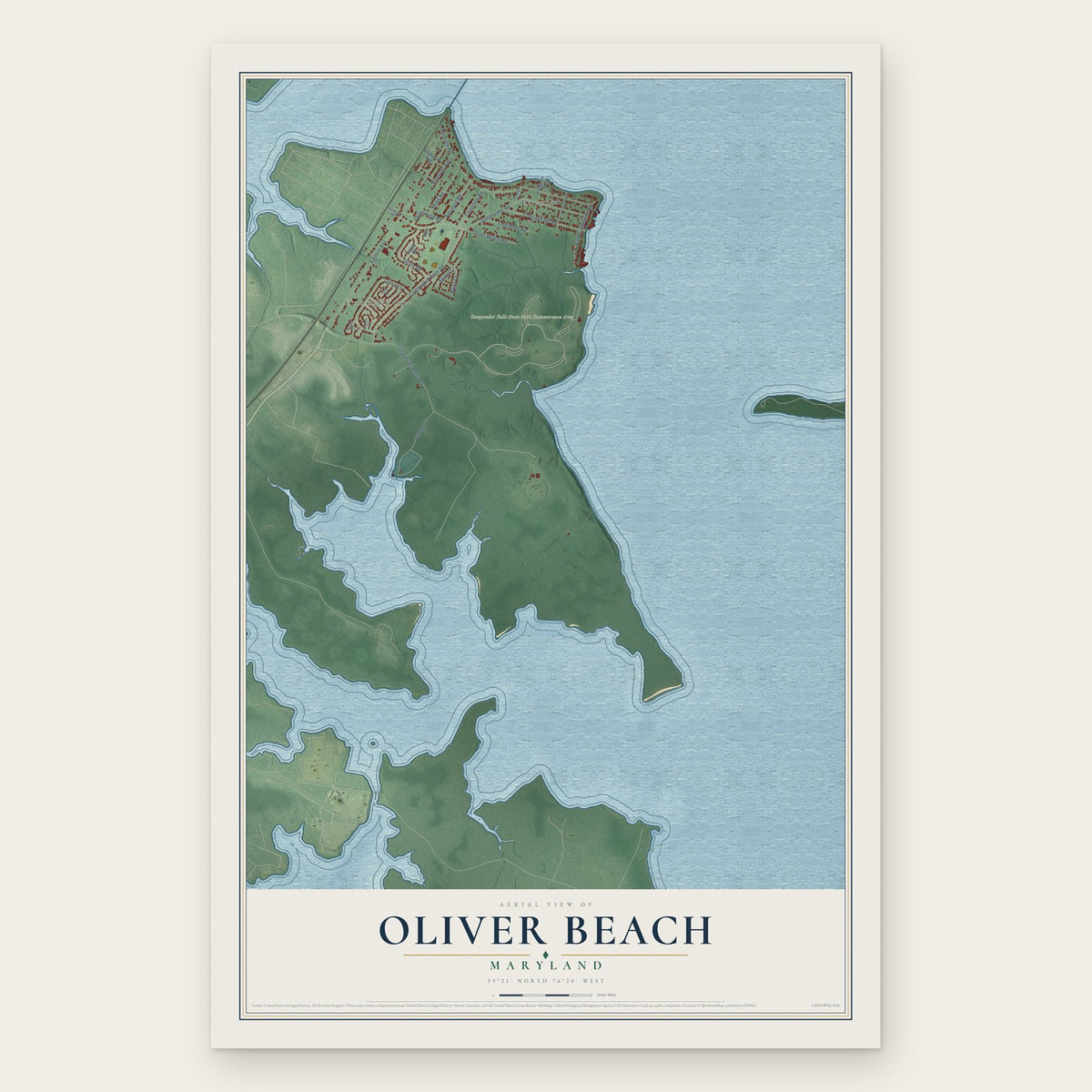 Oliver Beach, Maryland map print, the full design