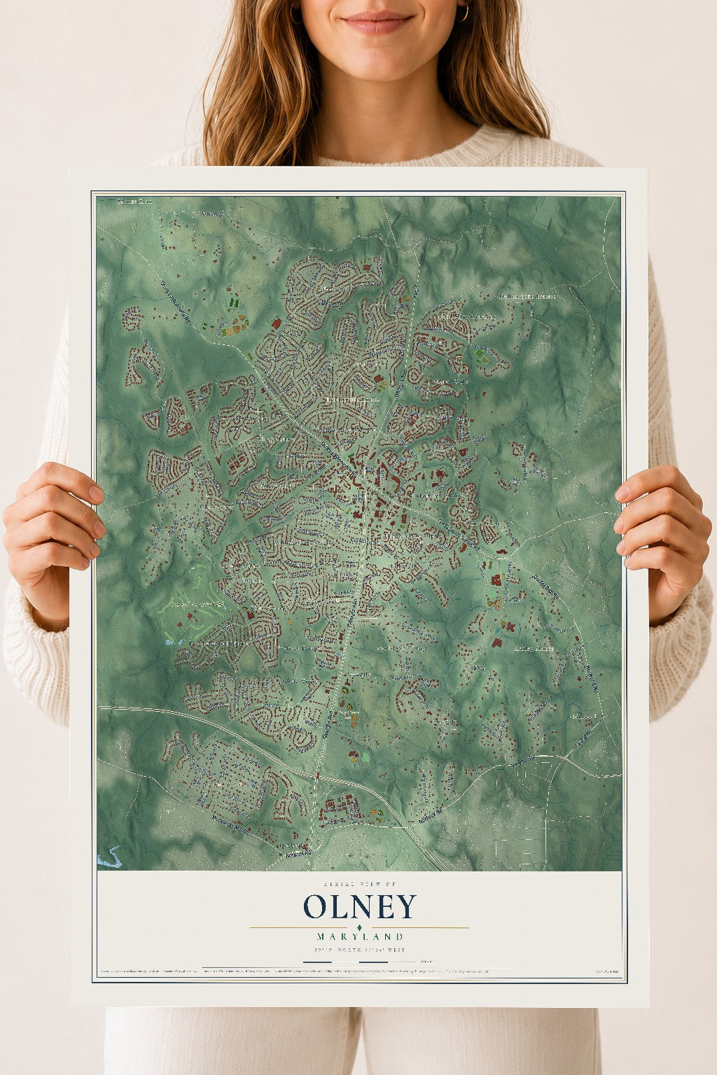 Map of Olney, Maryland, 18 x 24 inch unframed archival matte print