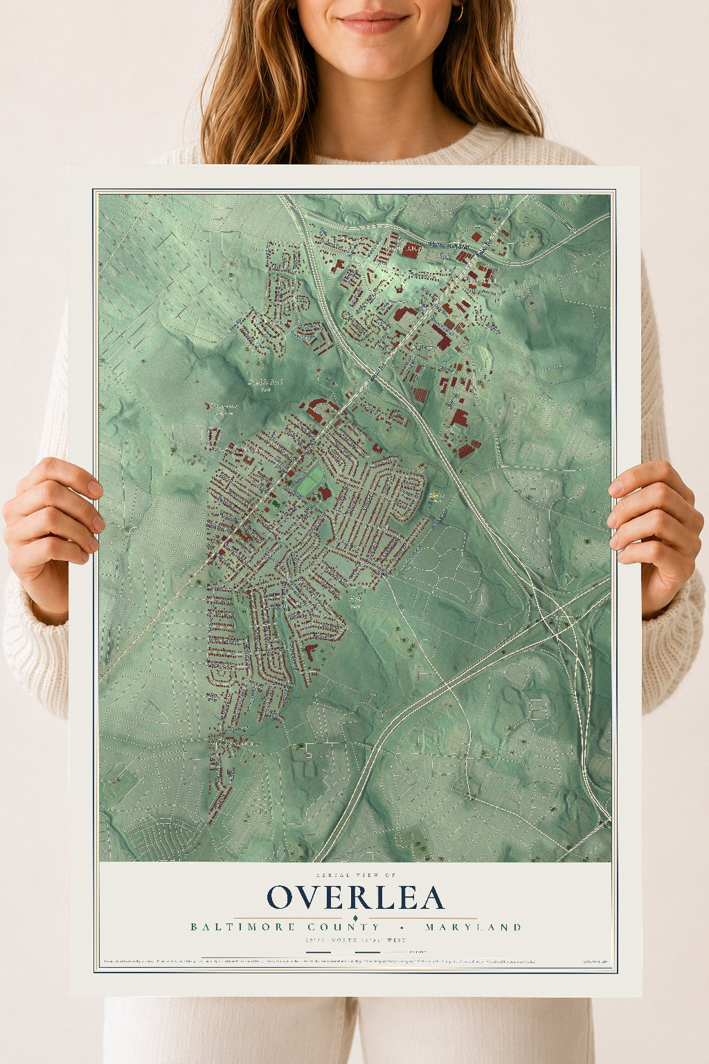Map of Overlea, Baltimore County, Maryland, 18 x 24 inch unframed archival matte print