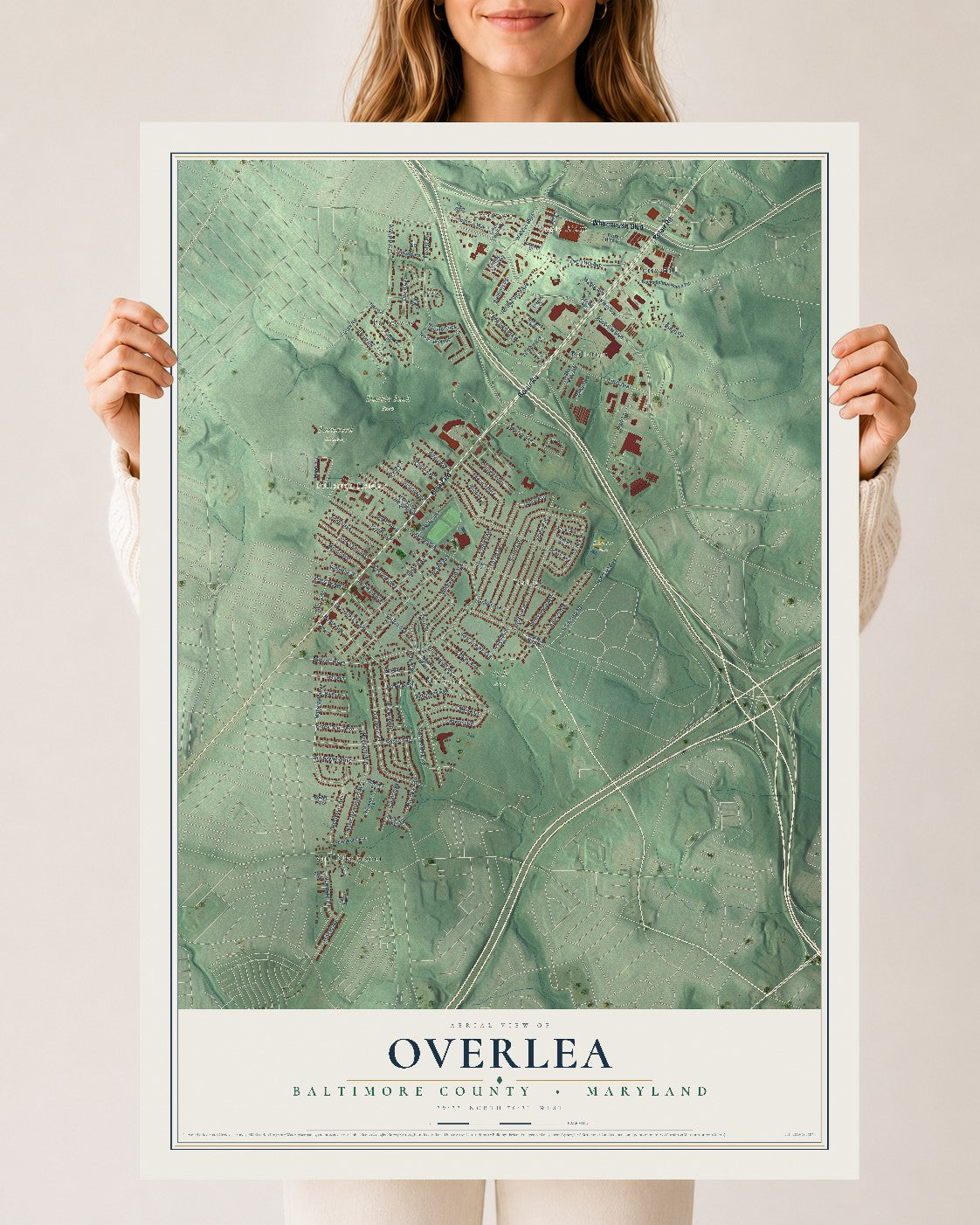 Map of Overlea, Baltimore County, Maryland, 24 x 36 inch unframed archival matte print