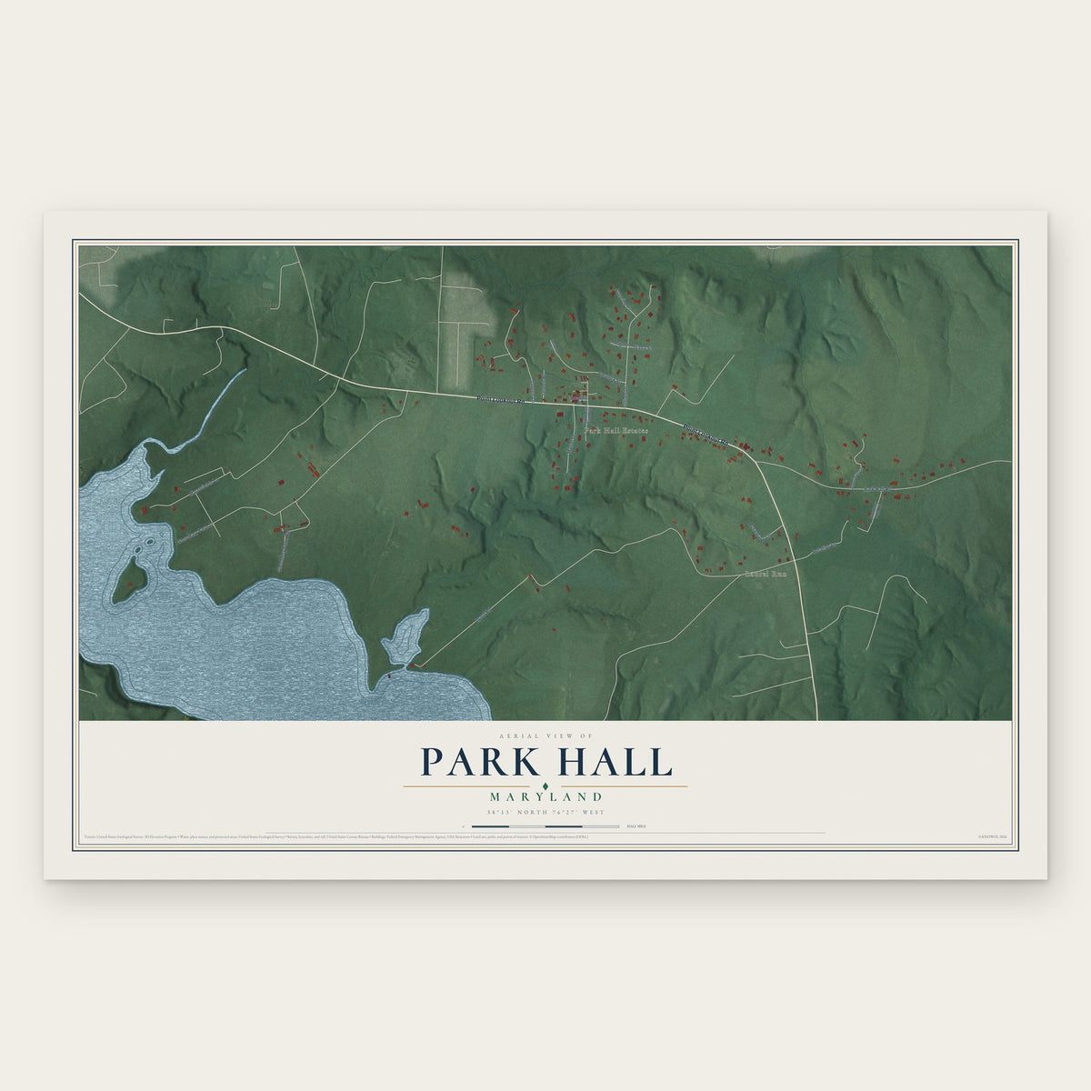Park Hall, Maryland map print, the full design