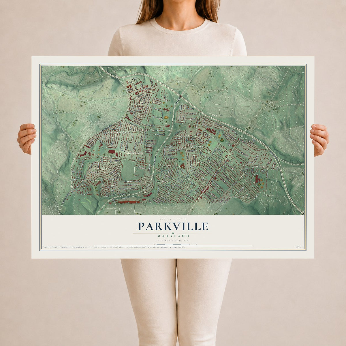 Map of Parkville, Maryland, 24 x 36 inch unframed archival matte print