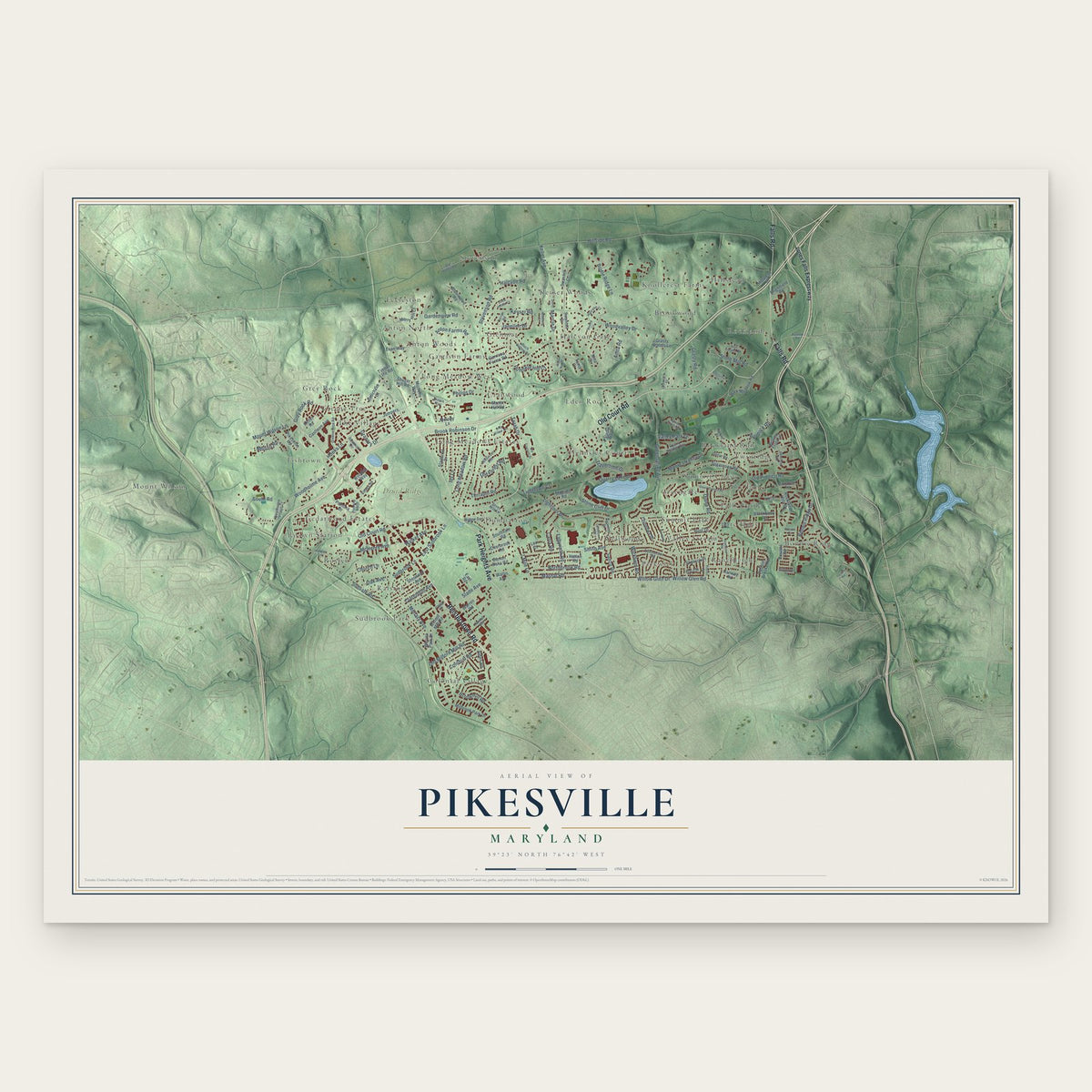 Pikesville, Maryland map print, the full design
