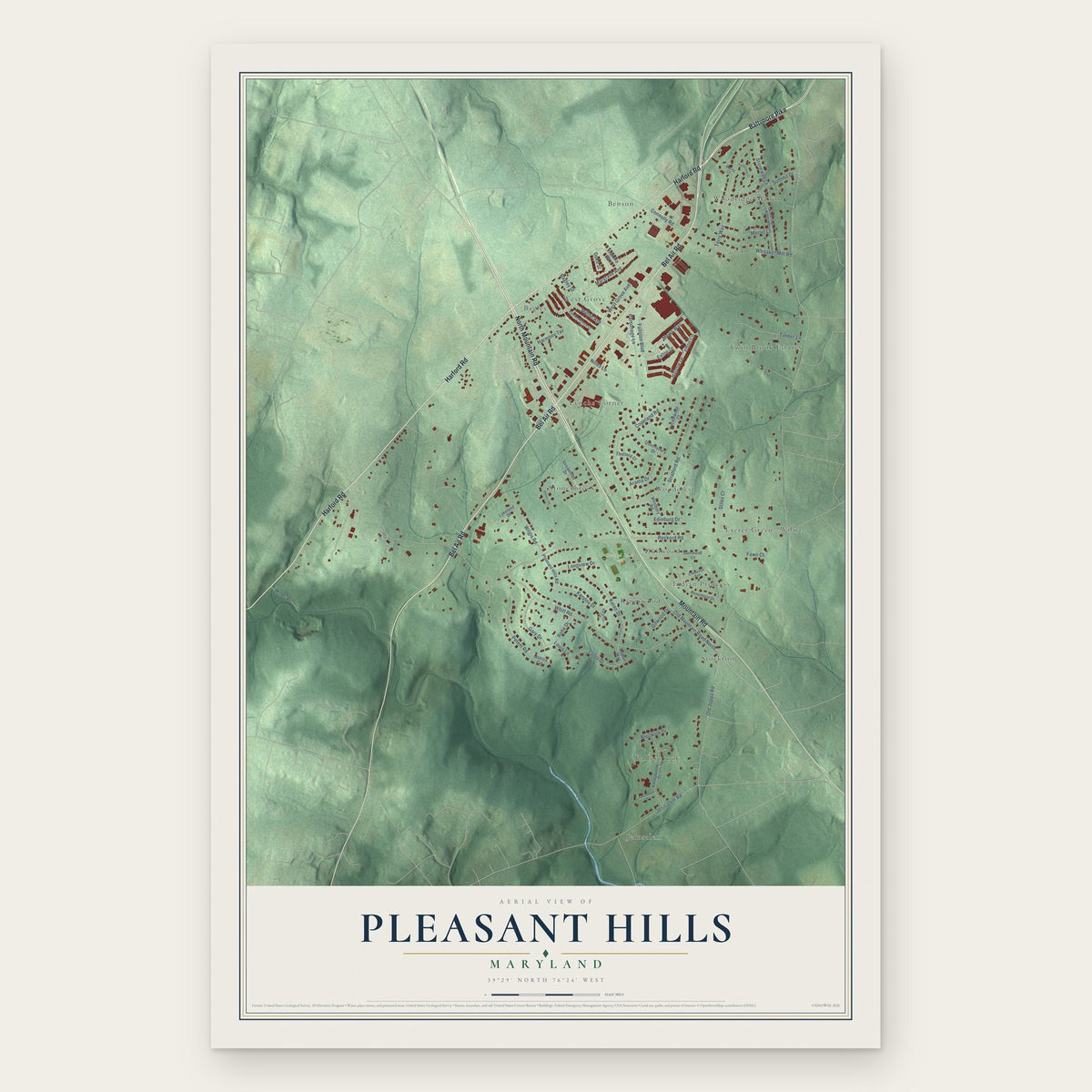 Pleasant Hills, Maryland map print, the full design