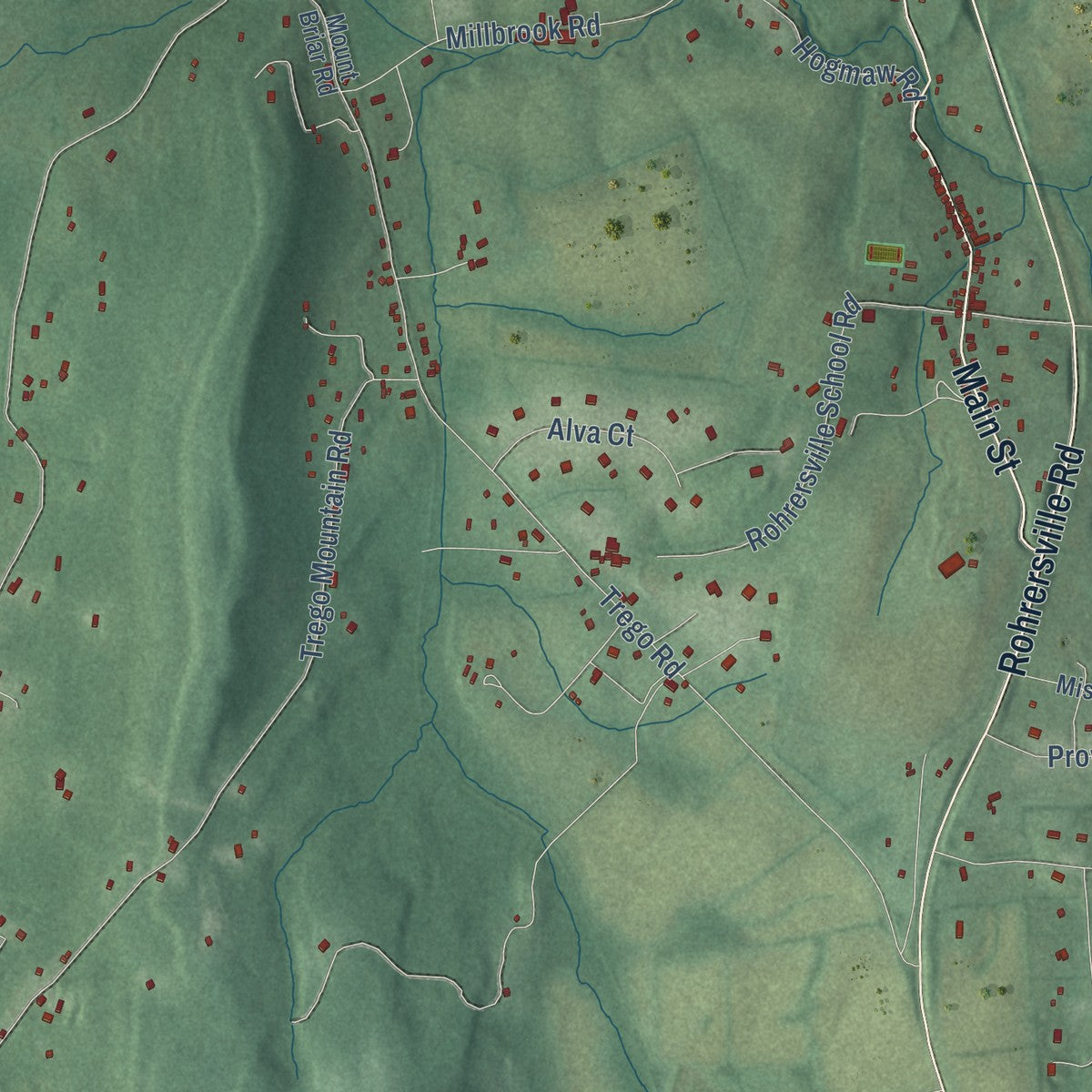 Close-up of the map of Pleasant Valley, Maryland print showing street and building detail
