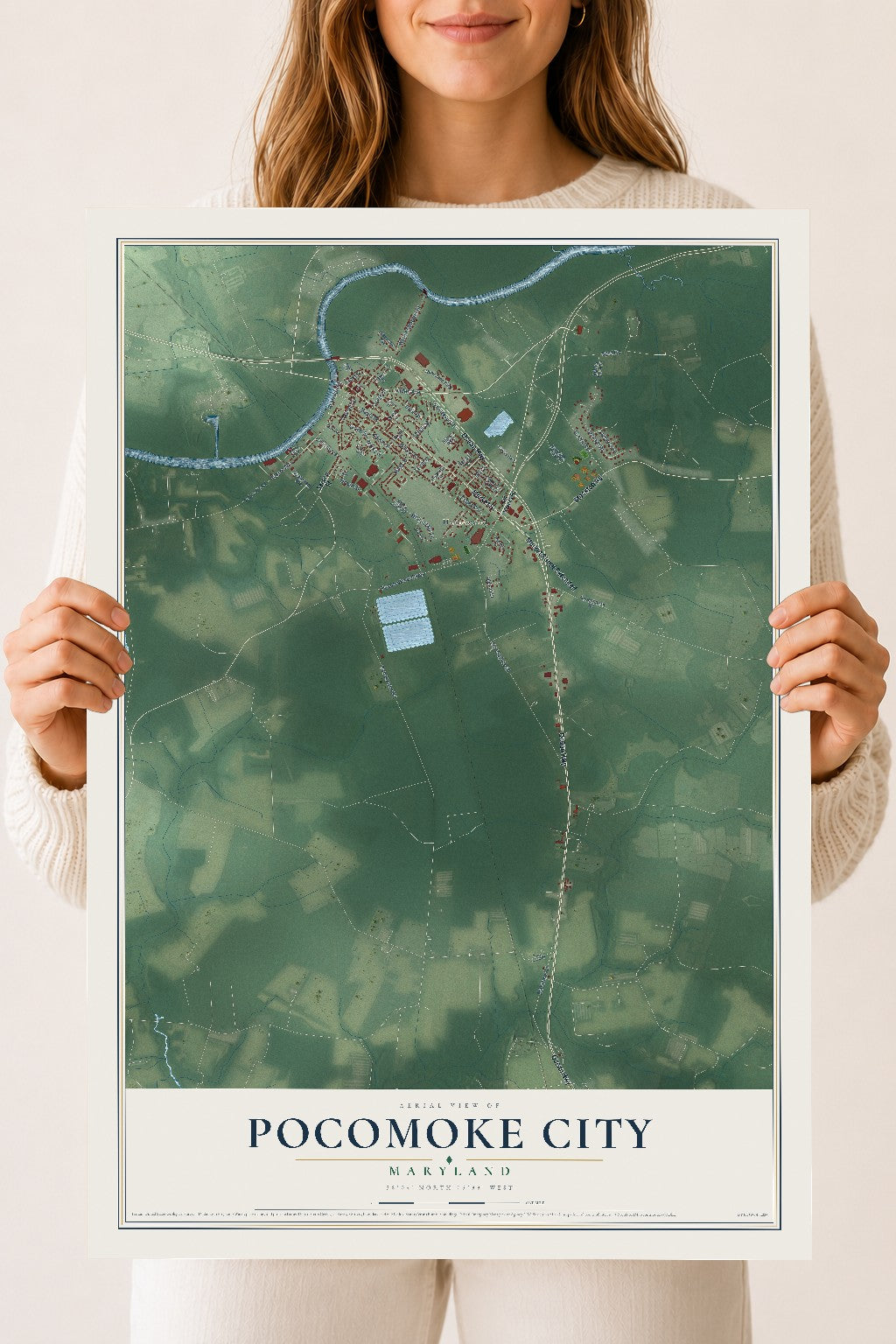 Map of Pocomoke City, Maryland, 18 x 24 inch unframed archival matte print