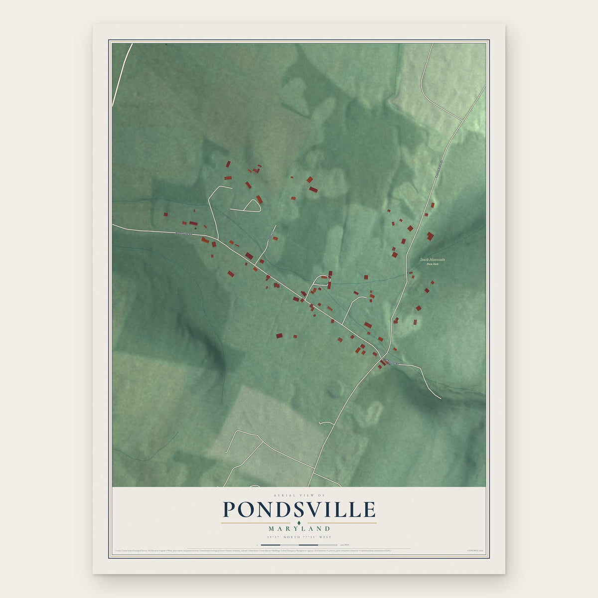 Pondsville, Maryland map print, the full design