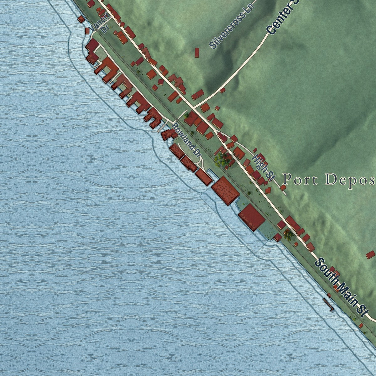 Close-up of the map of Port Deposit, Maryland print showing street and building detail