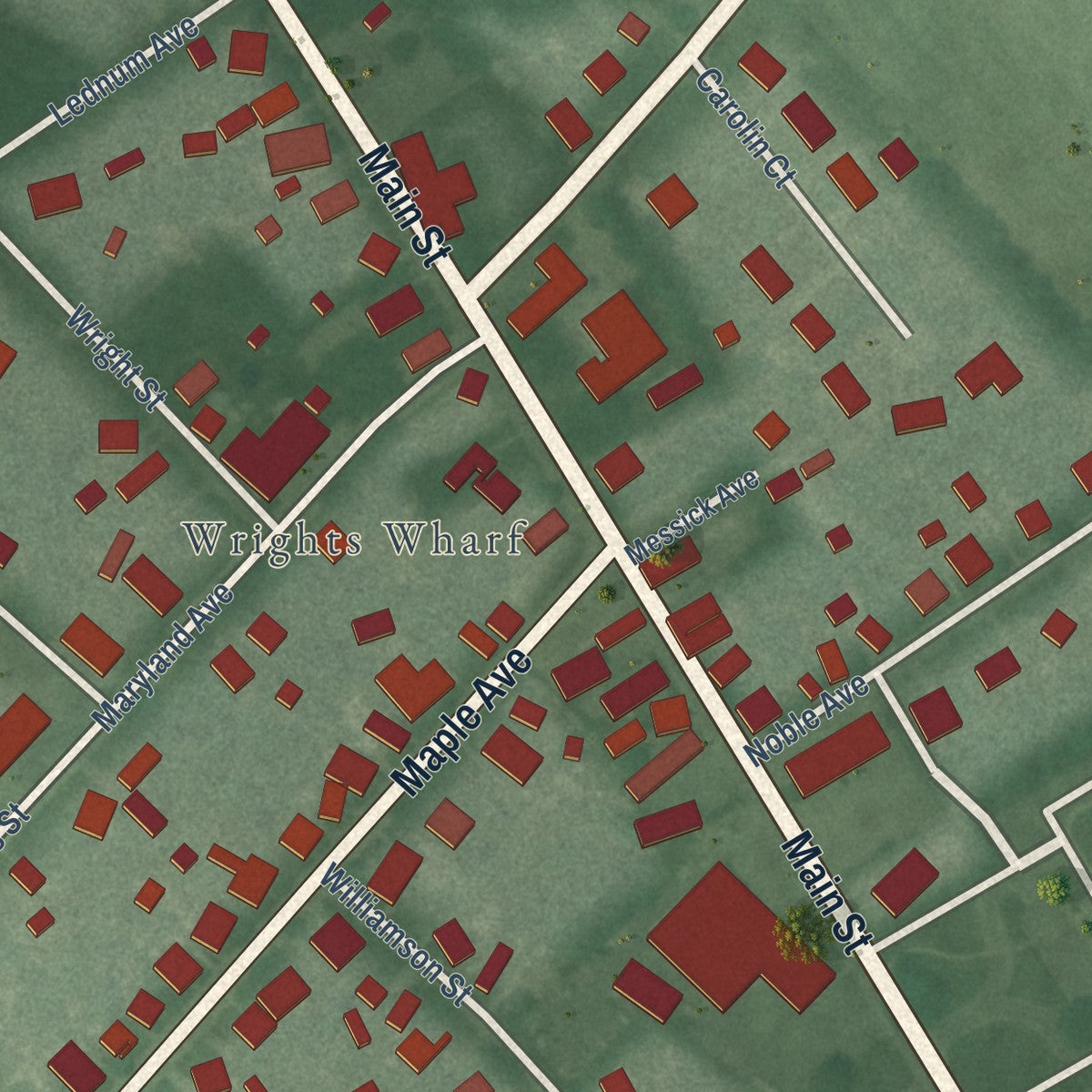 Close-up of the map of Preston, Maryland print showing street and building detail