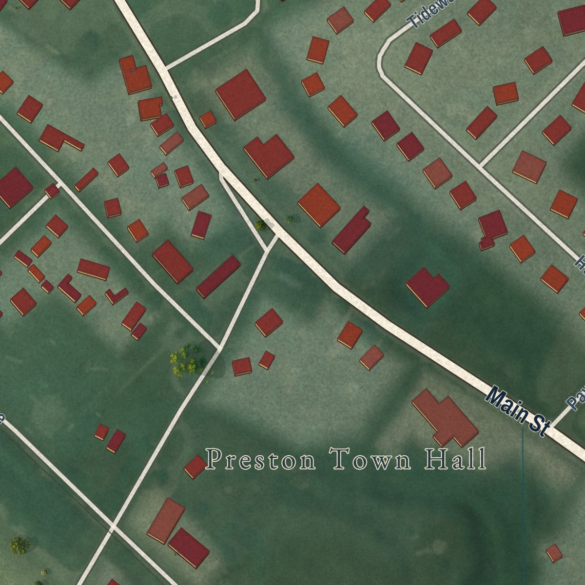 Second close-up of the map of Preston, Maryland print showing more streets and buildings