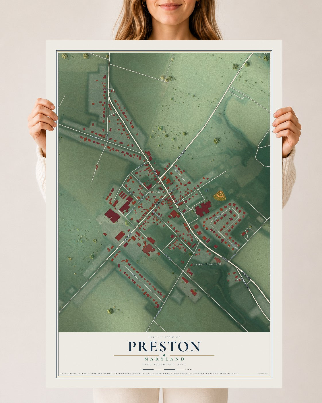 Map of Preston, Maryland, 24 x 36 inch unframed archival matte print