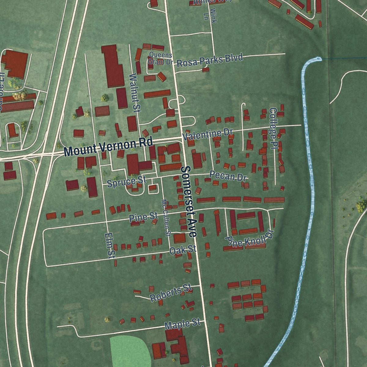 Close-up of the map of Princess Anne, Maryland print showing street and building detail