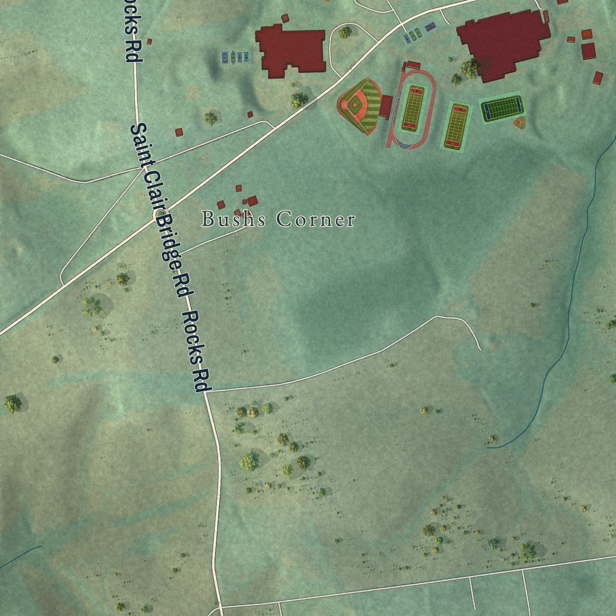 Close-up of the map of Pylesville, Maryland print showing street and building detail
