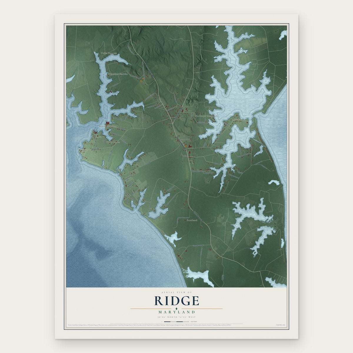 Ridge, Maryland map print, the full design