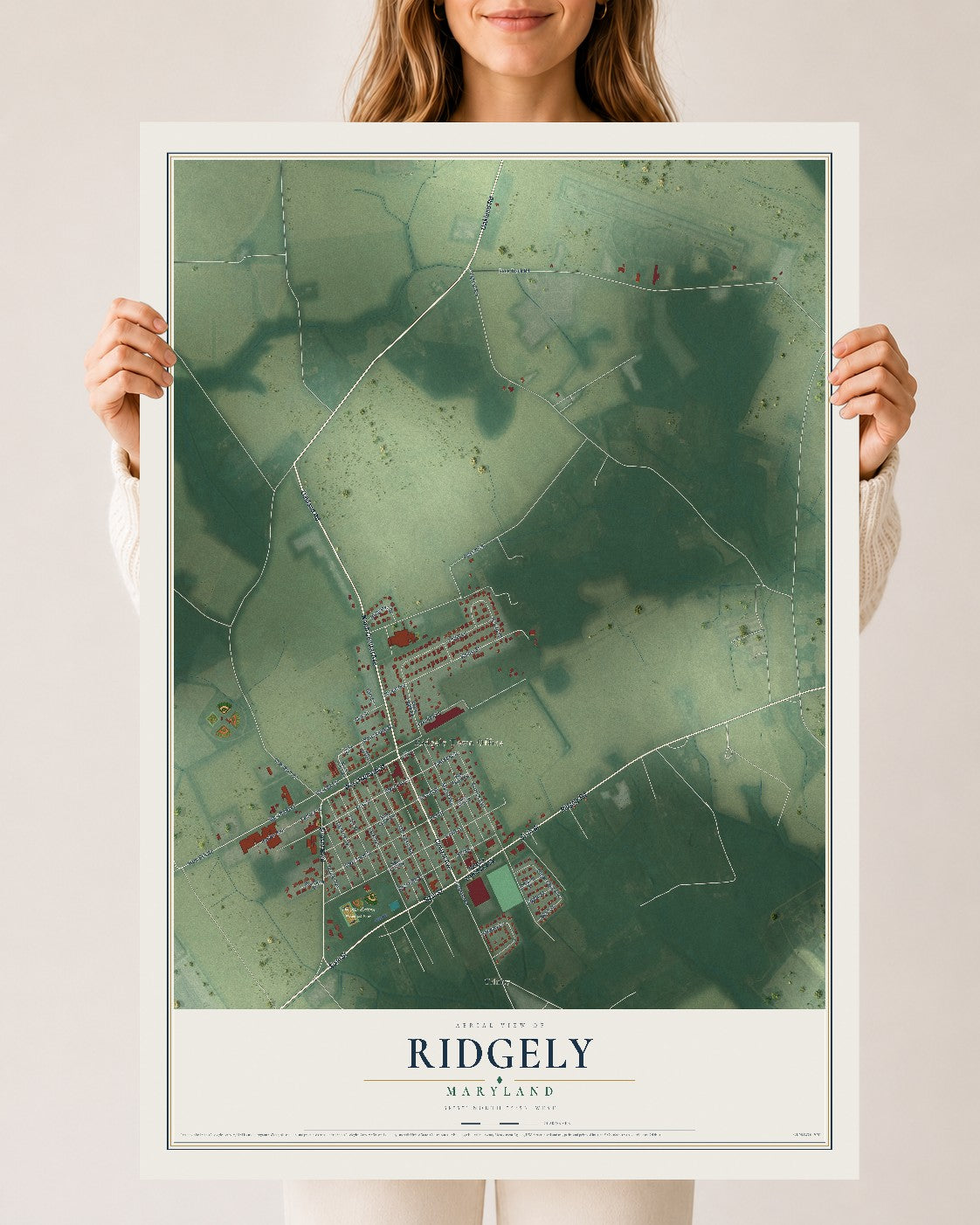 Map of Ridgely, Maryland, 24 x 36 inch unframed archival matte print