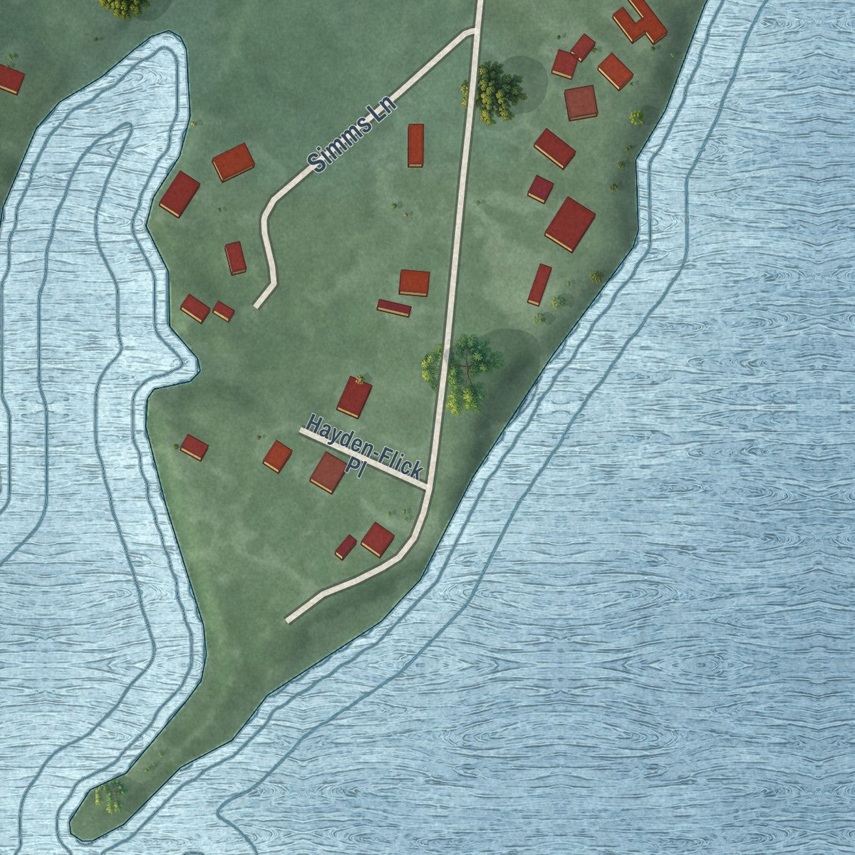 Close-up of the map of Rock Point, Maryland print showing street and building detail