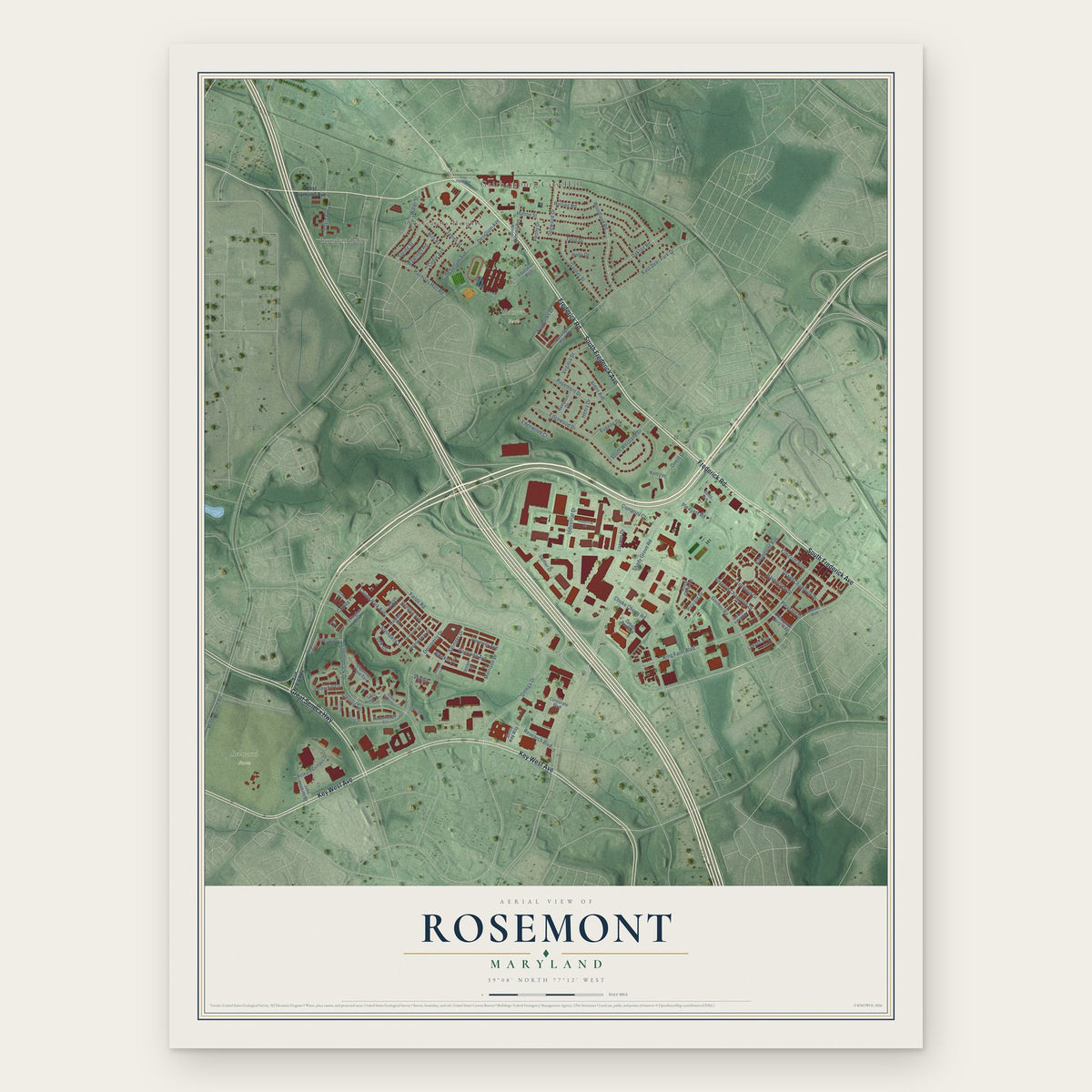 Rosemont, Montgomery County, Maryland map print, the full design