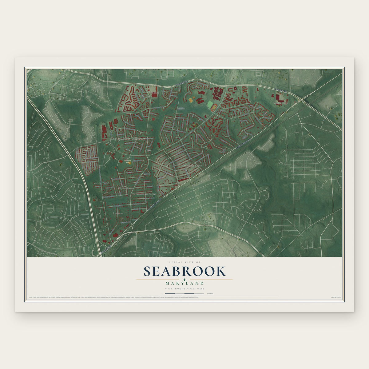 Seabrook, Maryland map print, the full design