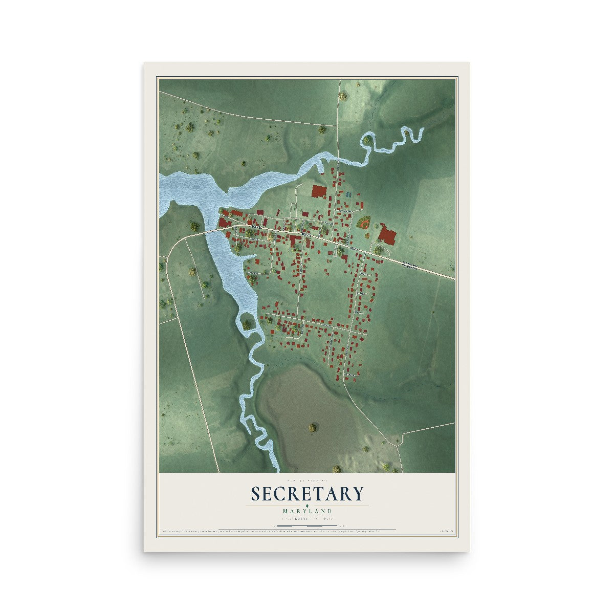 Map of Secretary, Maryland, 12 x 18 inch unframed archival matte print