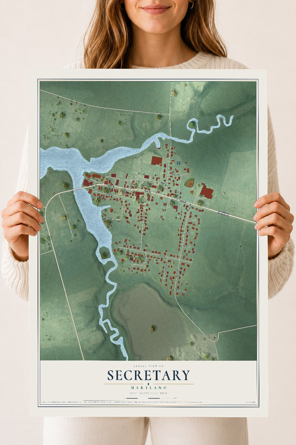 Map of Secretary, Maryland, 18 x 24 inch unframed archival matte print