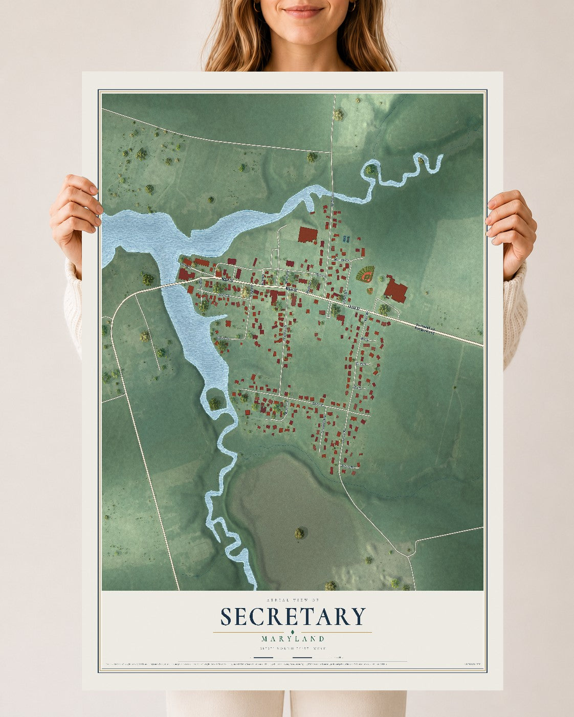 Map of Secretary, Maryland, 24 x 36 inch unframed archival matte print