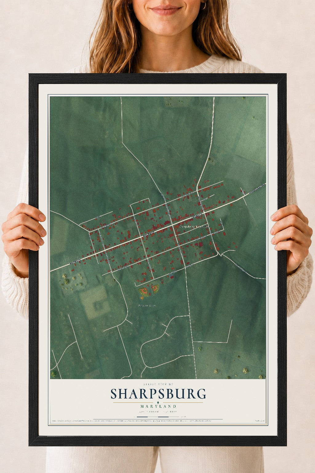 Map of Sharpsburg, Maryland, 18 x 24 inch print in a black wood frame