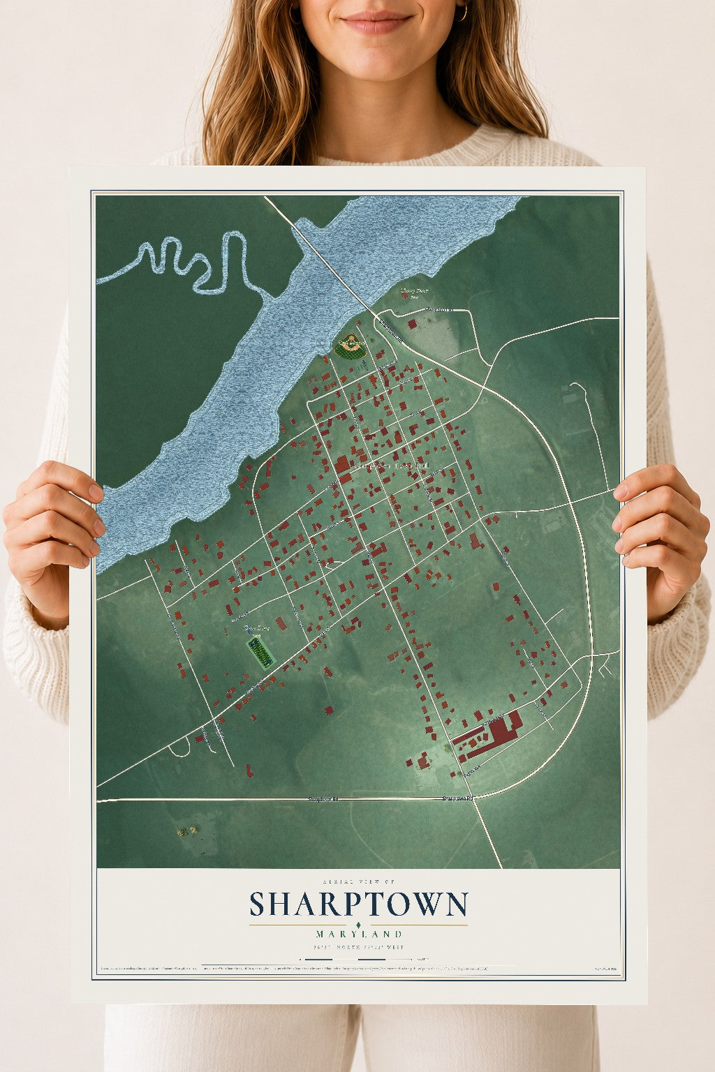 Map of Sharptown, Maryland, 18 x 24 inch unframed archival matte print
