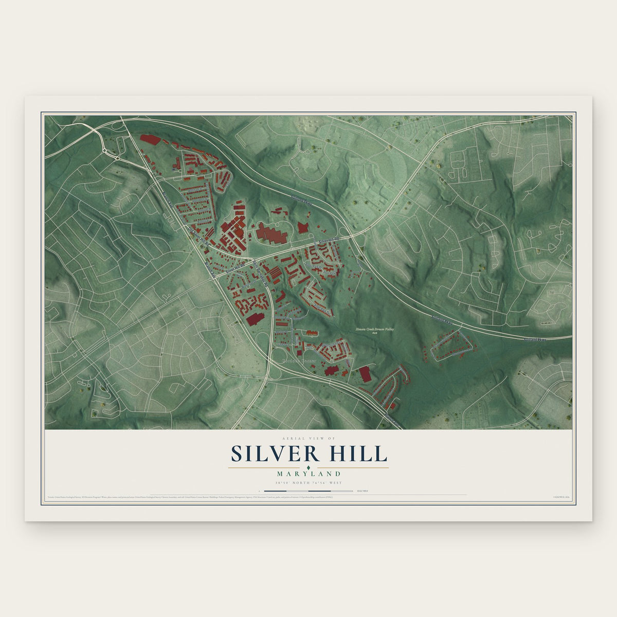 Silver Hill, Maryland map print, the full design