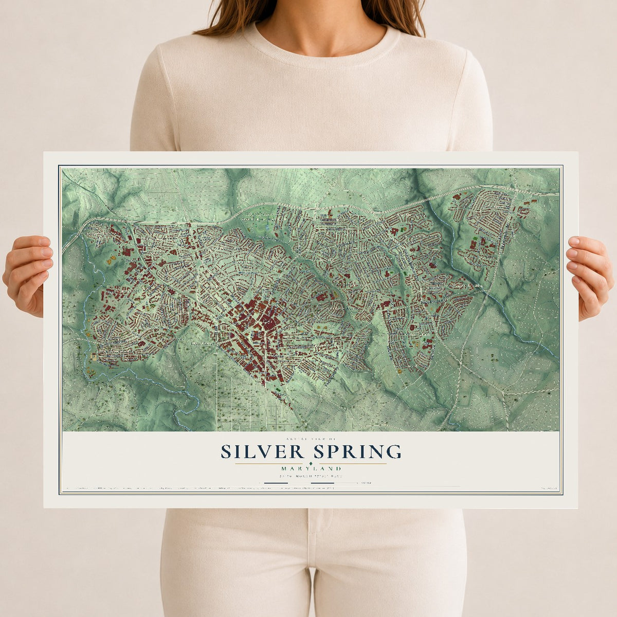 Map of Silver Spring, Maryland, 12 x 18 inch unframed archival matte print