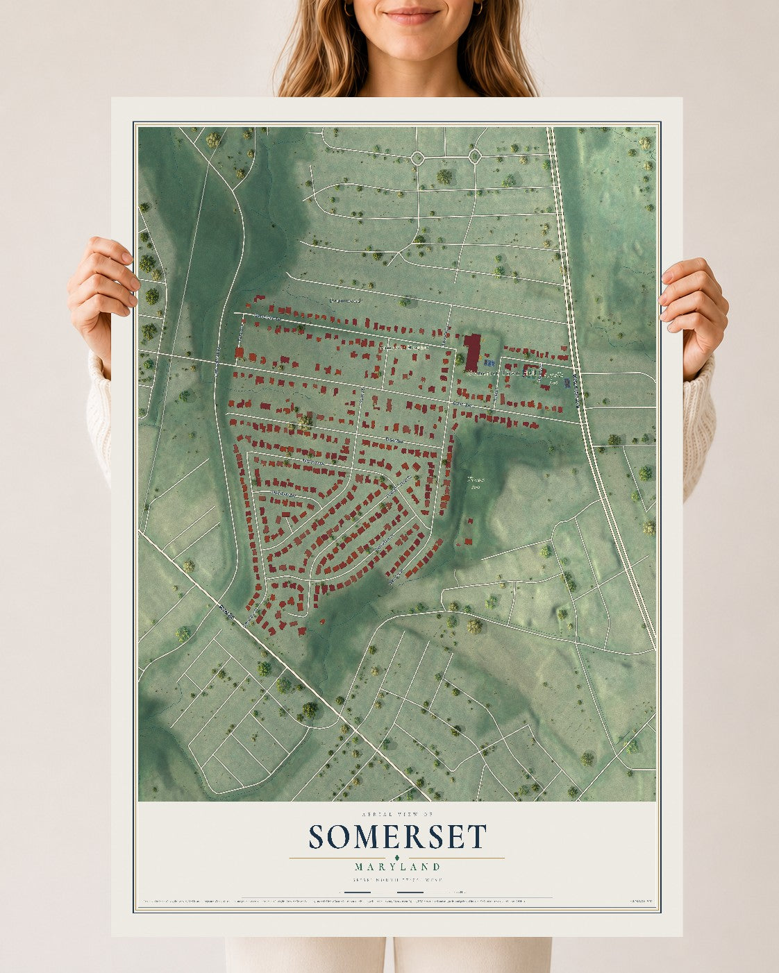 Map of Somerset, Maryland, 24 x 36 inch unframed archival matte print
