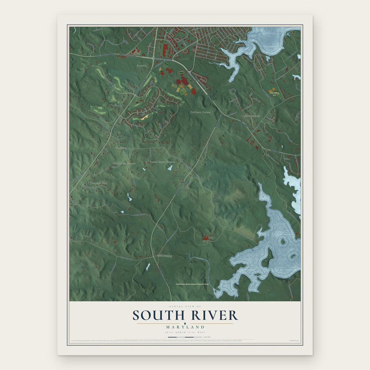 South River, Maryland map print, the full design