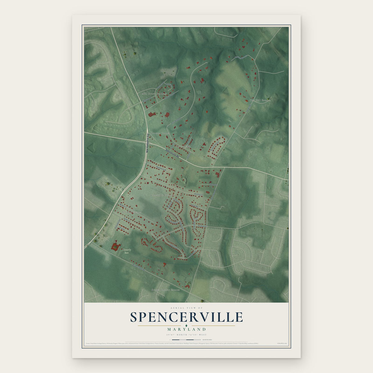 Spencerville, Maryland map print, the full design