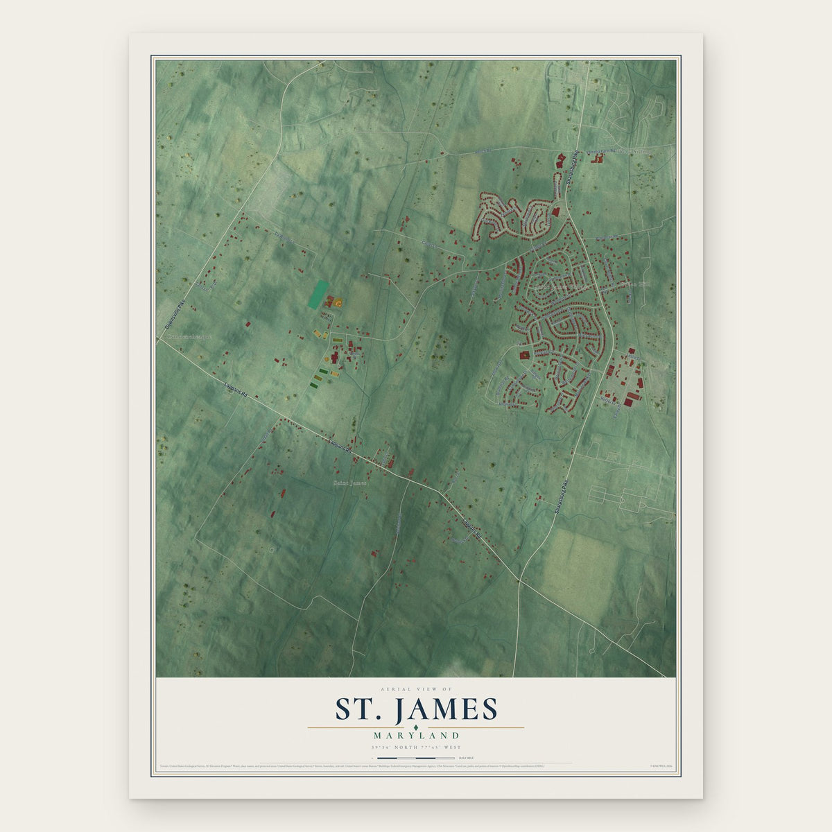 St. James, Maryland map print, the full design