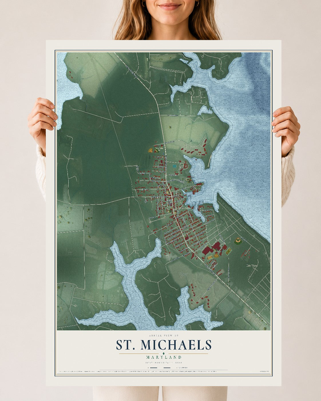 Map of St. Michaels, Maryland, 24 x 36 inch unframed archival matte print